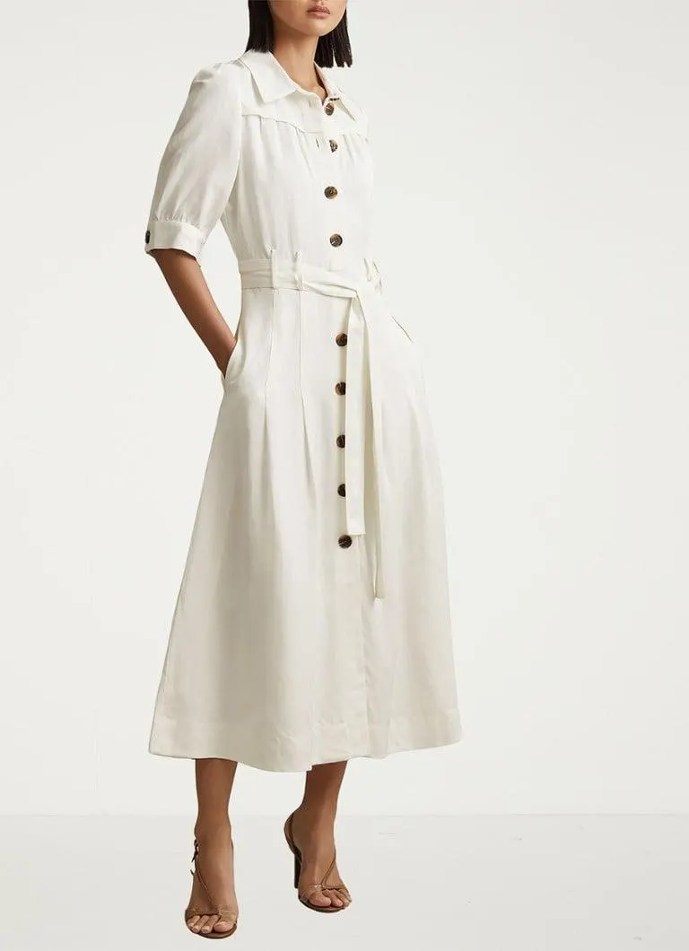 Malika midi blousejurk in linnenblend met pofmouw