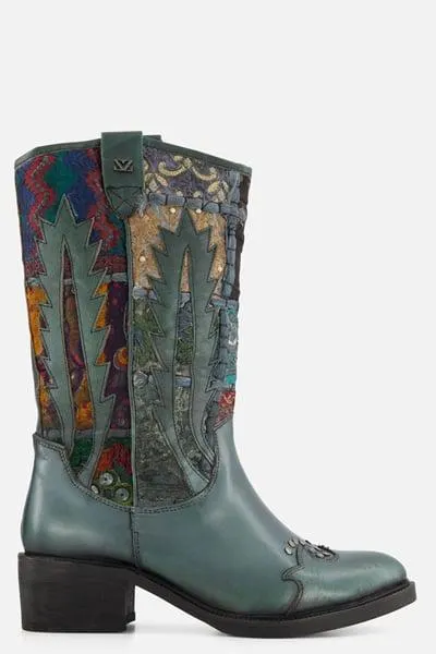 Lazamani Cowboylaarzen groen Leer