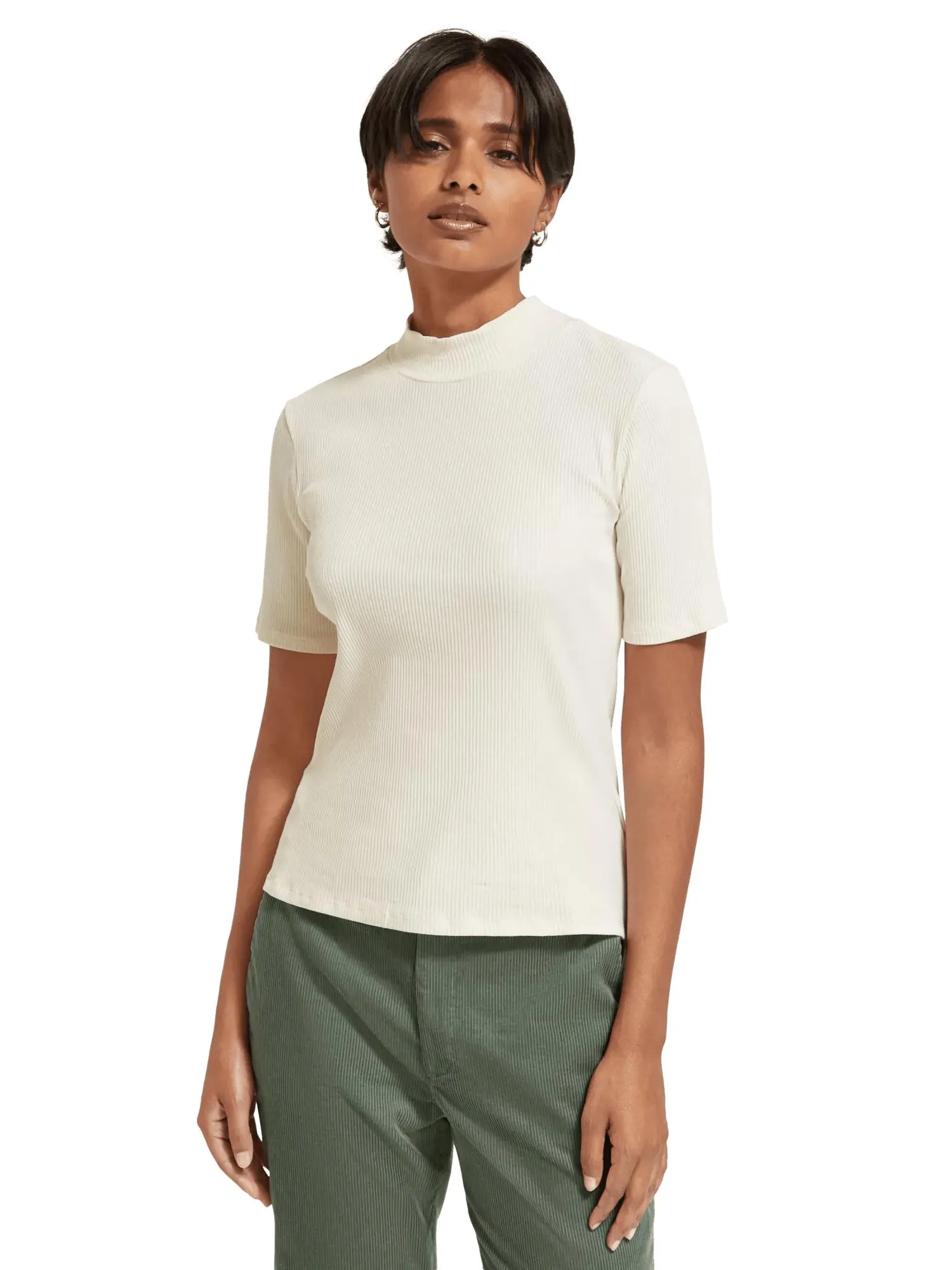 Mock neck ribbed slim-fit top