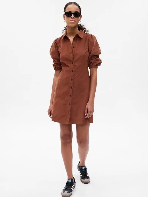 Puff Sleeve Corduroy Mini Dress