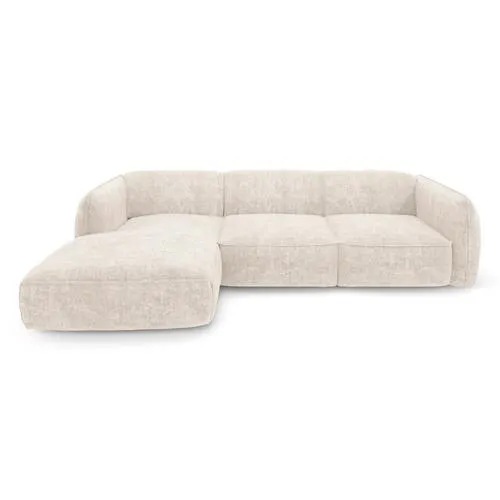 Sia Home - Hoekbanken links LIVIA - Fluweel weefsel - Crème - 272cm