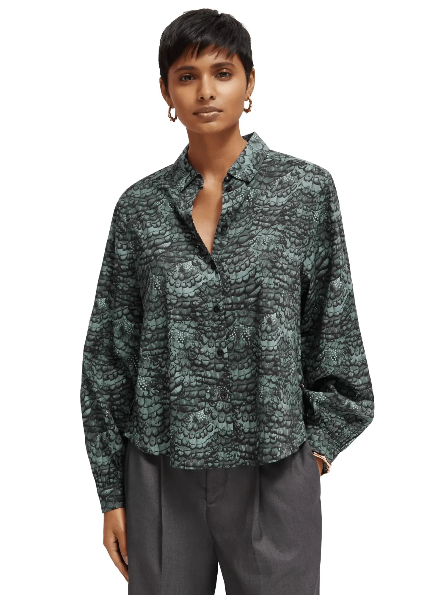 Printed balloon sleeve shirt