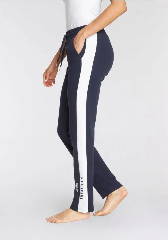 H.I.S Relaxbroek met witte strepen opzij en logoprint