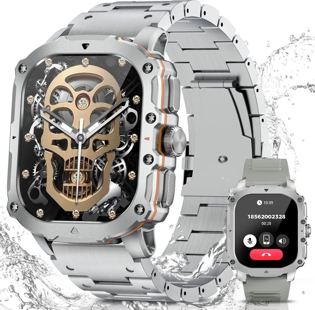 Smartwatch Herren mit Telefonfunktion, 1,96" AMOLED, mit 24/7 Herzfrequenz, Blutdruck, SpO2, 123+ Sportmodi, IP68 Aktivitätstracker, für Android iOS