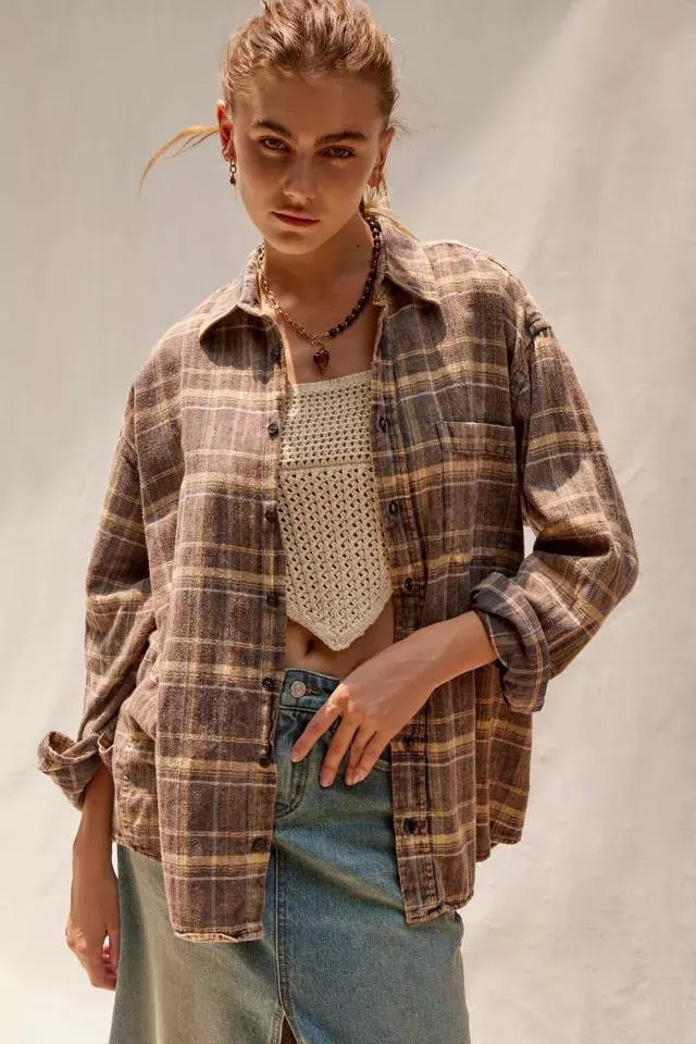 Urban Renewal Vintage Acid Wash Flannel Shirt