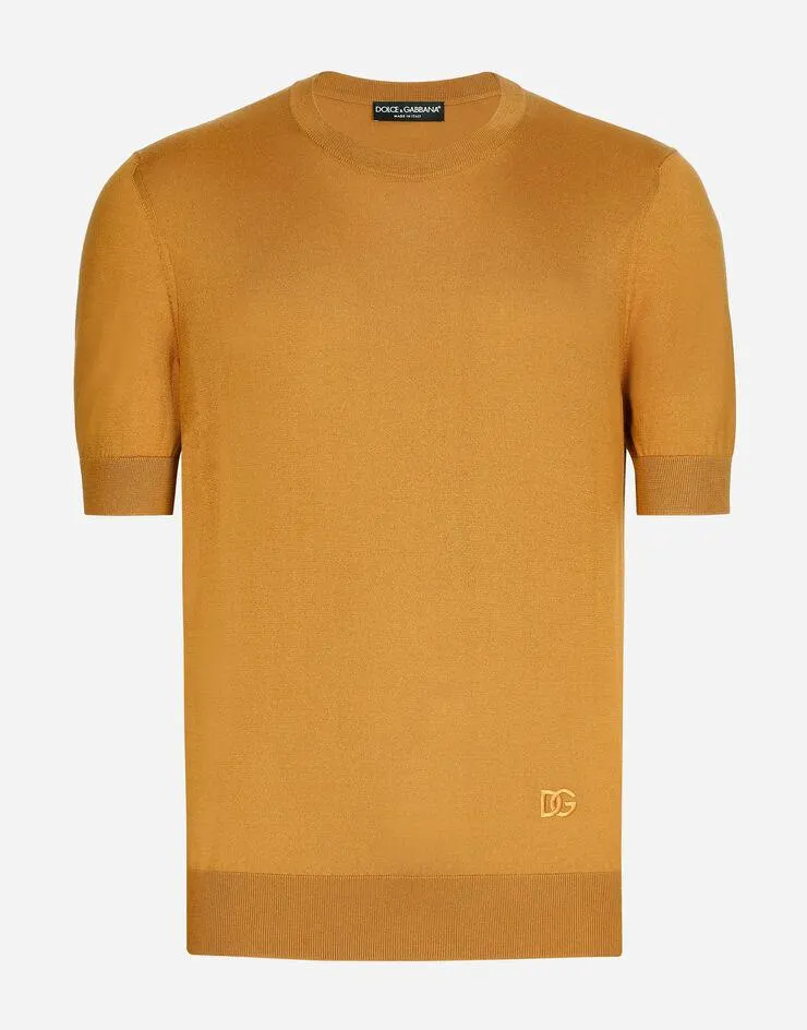 Pull ras-de-cou en soie à broderie DG