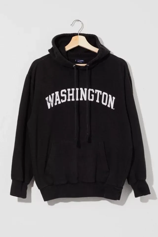 Vintage Y2K Distressed Washington Spell Out Black Hoodie Sweatshirt