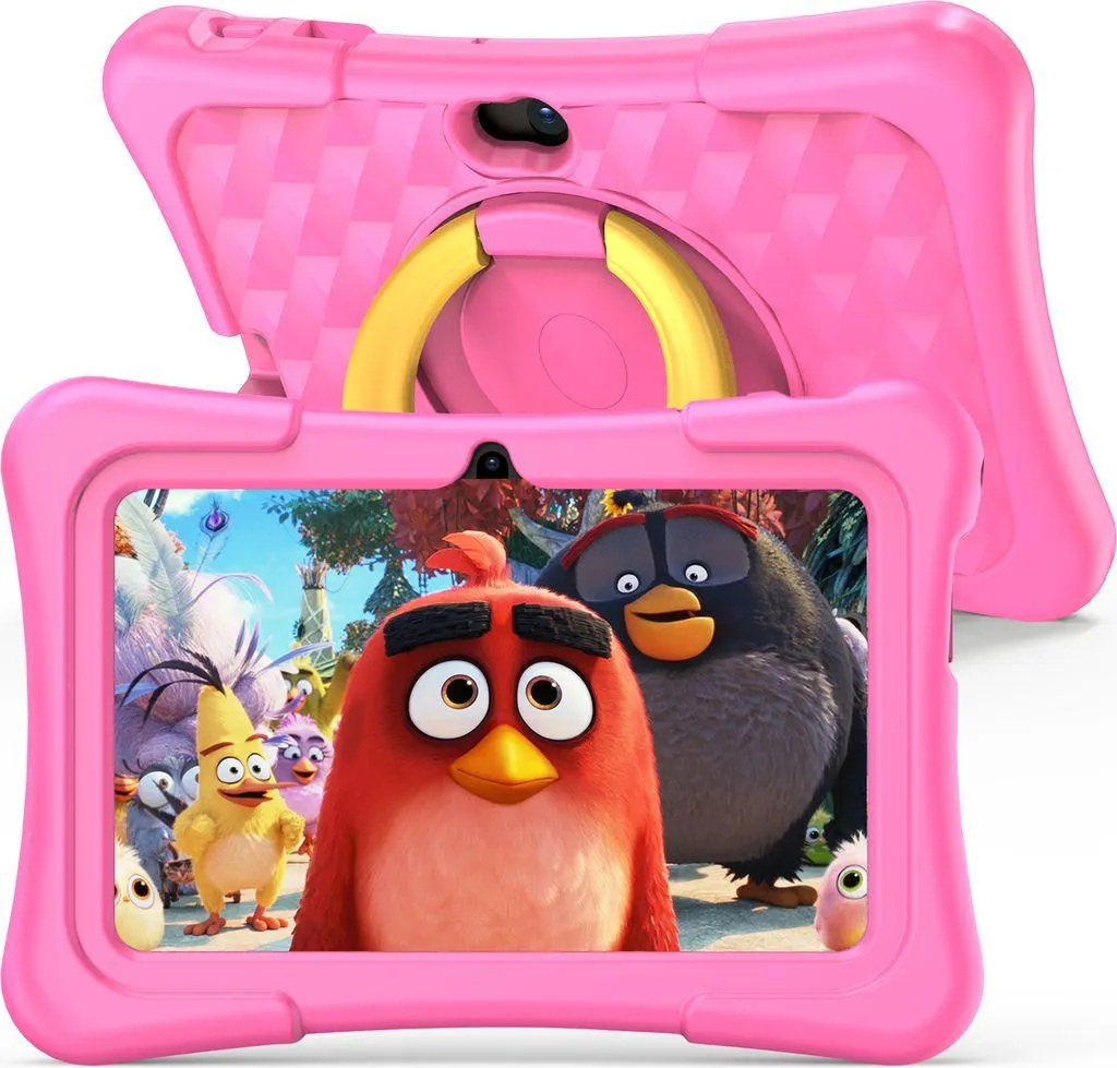 Pritom 7-Zoll-Kinder-Tablet, Quad Core Android 11, 2 GB RAM, 32 GB ROM, WLAN, Dual-Kamera, Bildung, Spiele, Kindersicherung, vorinstallierte Kindersoftware mit Kinder-Tablet-Hülle, Typ C, Hellrosa
