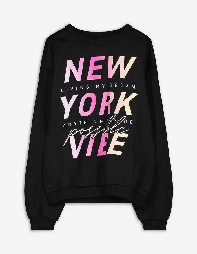 Sweatshirt - Vooropdruk - zwart