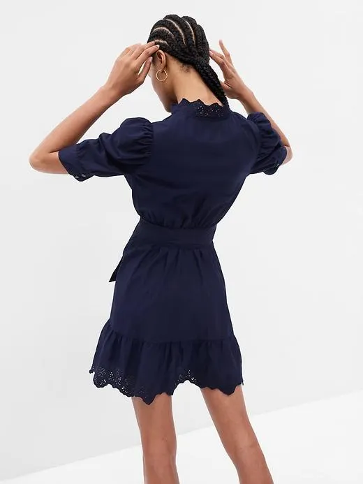Puff Sleeve Eyelet Mini Dress