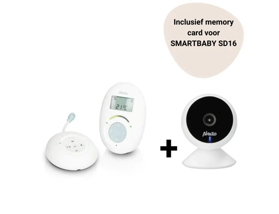 Set | Babyfoon Alecto DBX-120 Full Eco DECT + Wifi Babyfoon Alecto SMARTBABY5 White incl. Memory Card