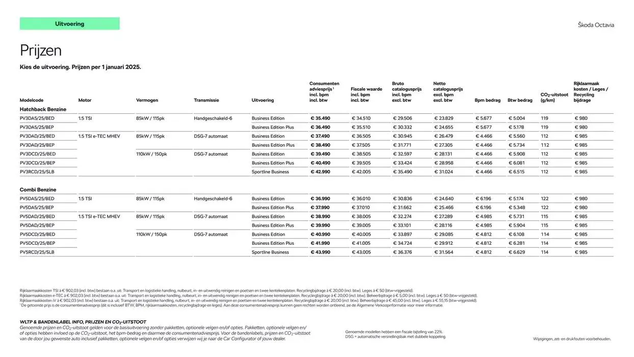 Škoda Octavia (Combi) prijslijst per 6 september 2024 van 6 december tot 6 december 2025 - Folder pagina 4