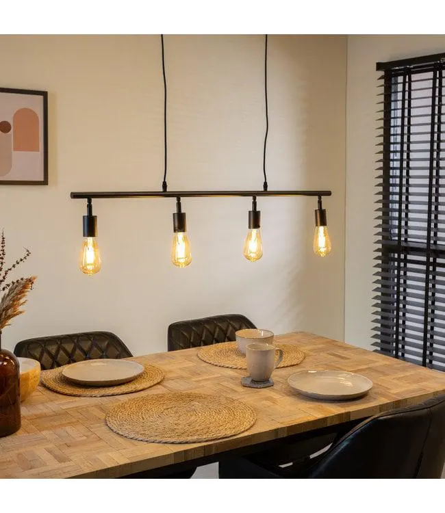 Industriële hanglamp Glenn 4-lichts zwart metaal