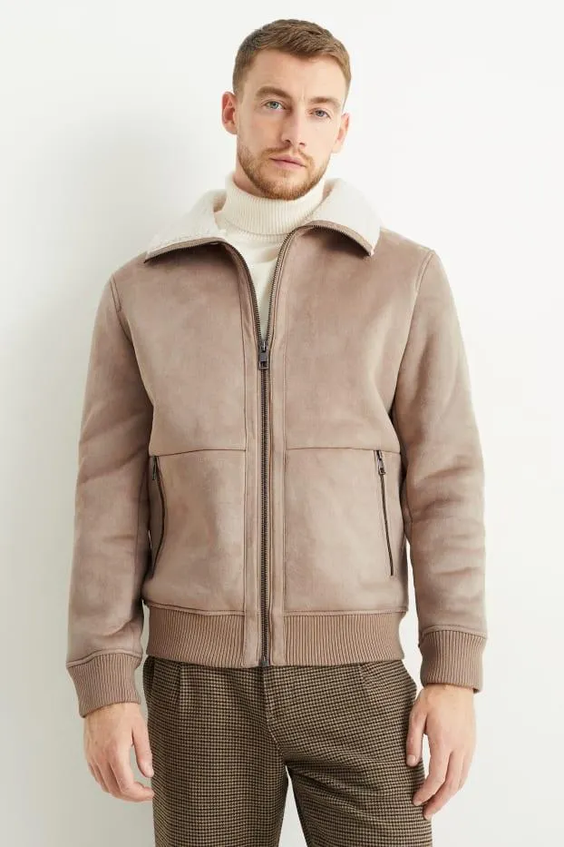 Faux shearling jacket - faux suede