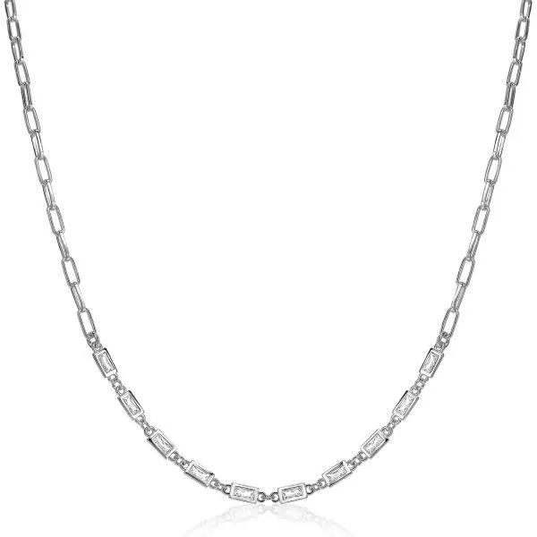 ZINZI zilveren ketting 45cm met paperclip schakels en baguette witte zirconia's ZIC1993