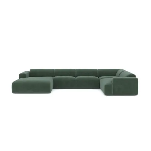 Sia Home - Grote panoramische U-bank MYRA - Fluweel met structuur - Smaragdgroen - 354cm