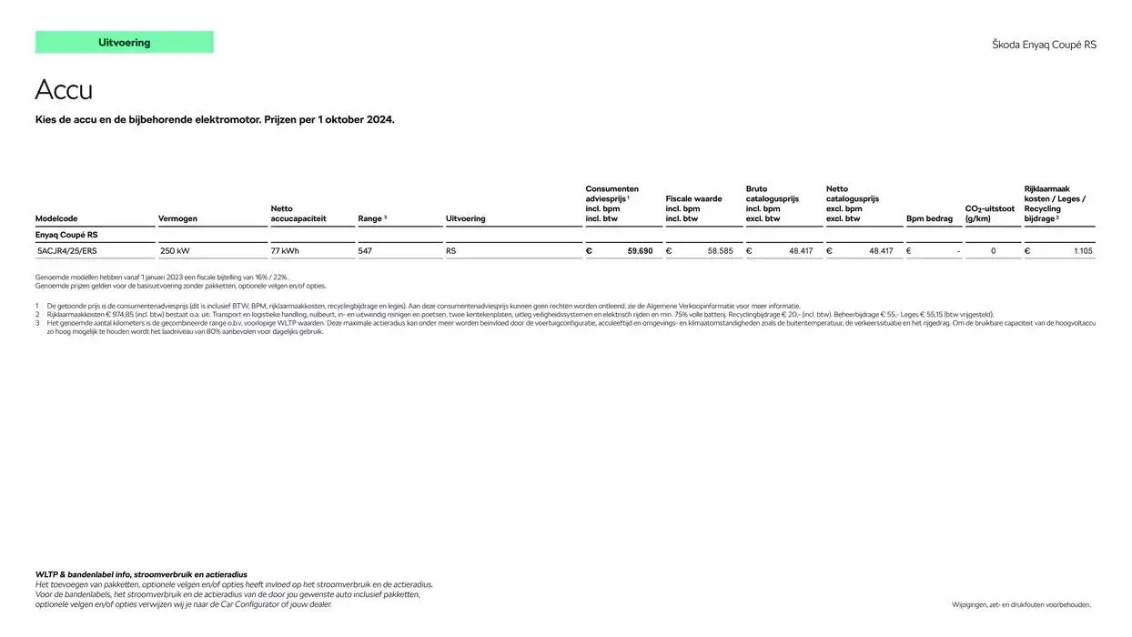 Škoda Enyaq Coupé RS prijslijst per 1 oktober 2024 van 22 oktober tot 22 oktober 2025 - Folder pagina 4