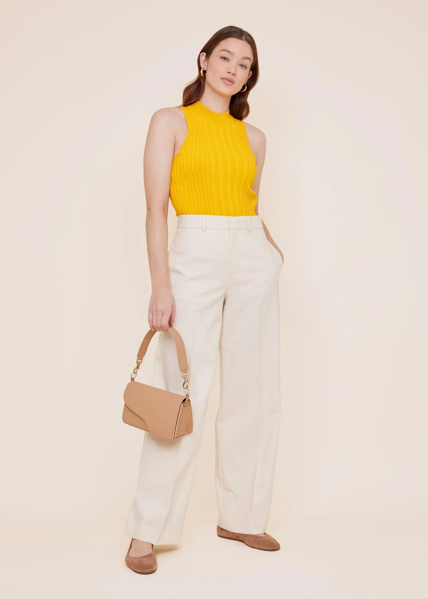 Gebreide mouwloze rib top met col