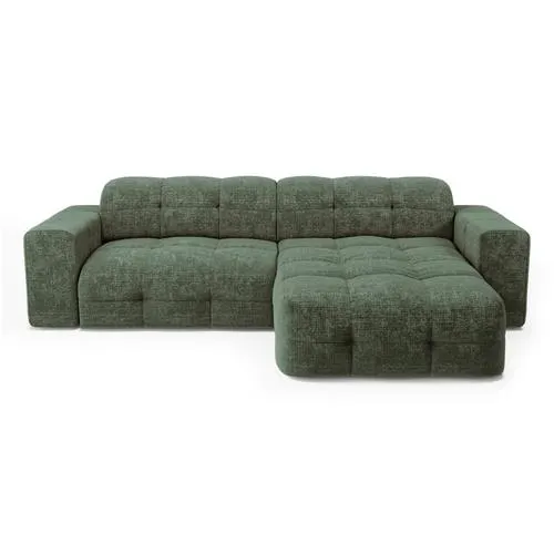 Sia Home - Hoekbank rechts MAEL - fluweel met reliëf - smaragdgroen - 230cm