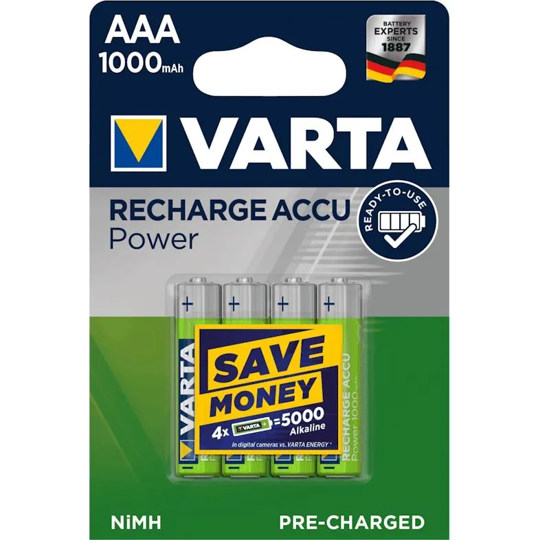 Varta oplaadbare batterij hr03 aaa 1000mah blister*4