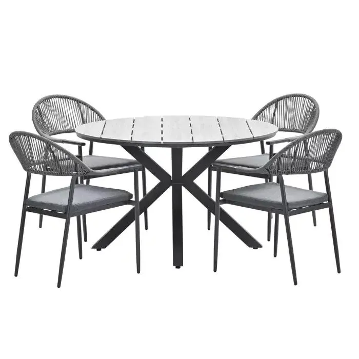 Charly tuinset 5-delig - Tulli tuintafel Ø122 cm - grijs