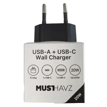 Musthavz thuislader USB-A+USB-C Zwart