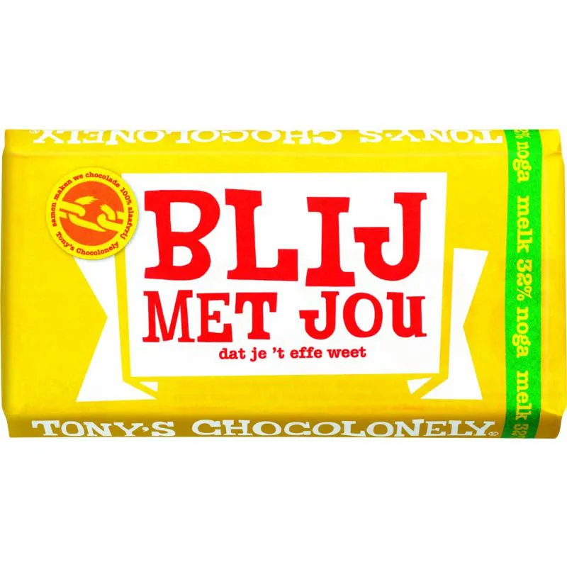 Tony's Chocolonely Blij met jou dat je 't weet melk noga