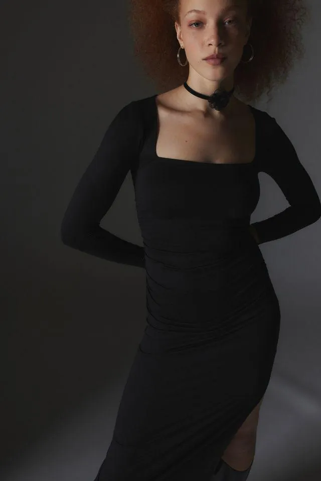 UO Victoria Square Neck Long Sleeve Midi Dress