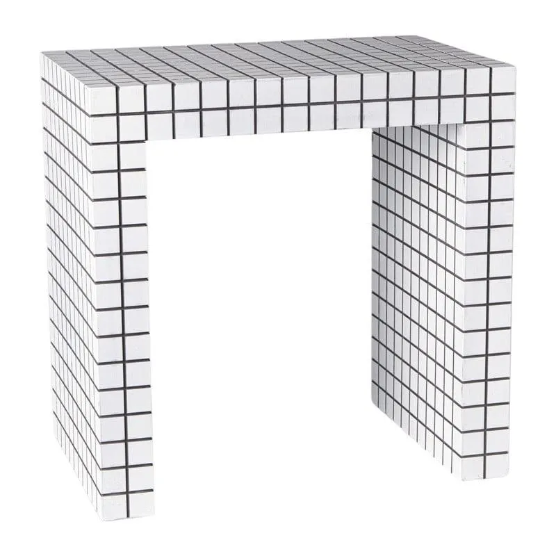 Bijzettafel checks - wit - 48x48x32 cm