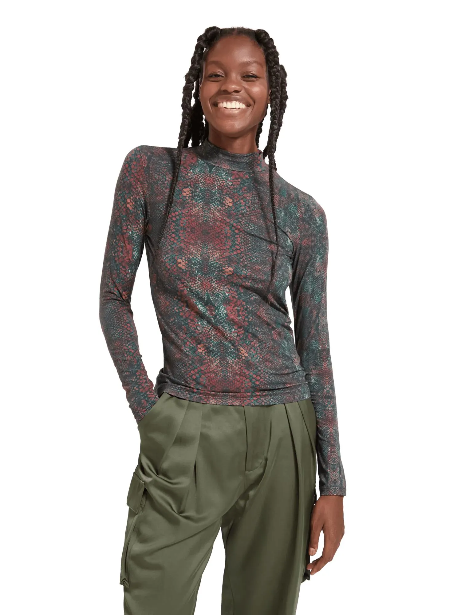 All over printed mockneck long sleeved shirt