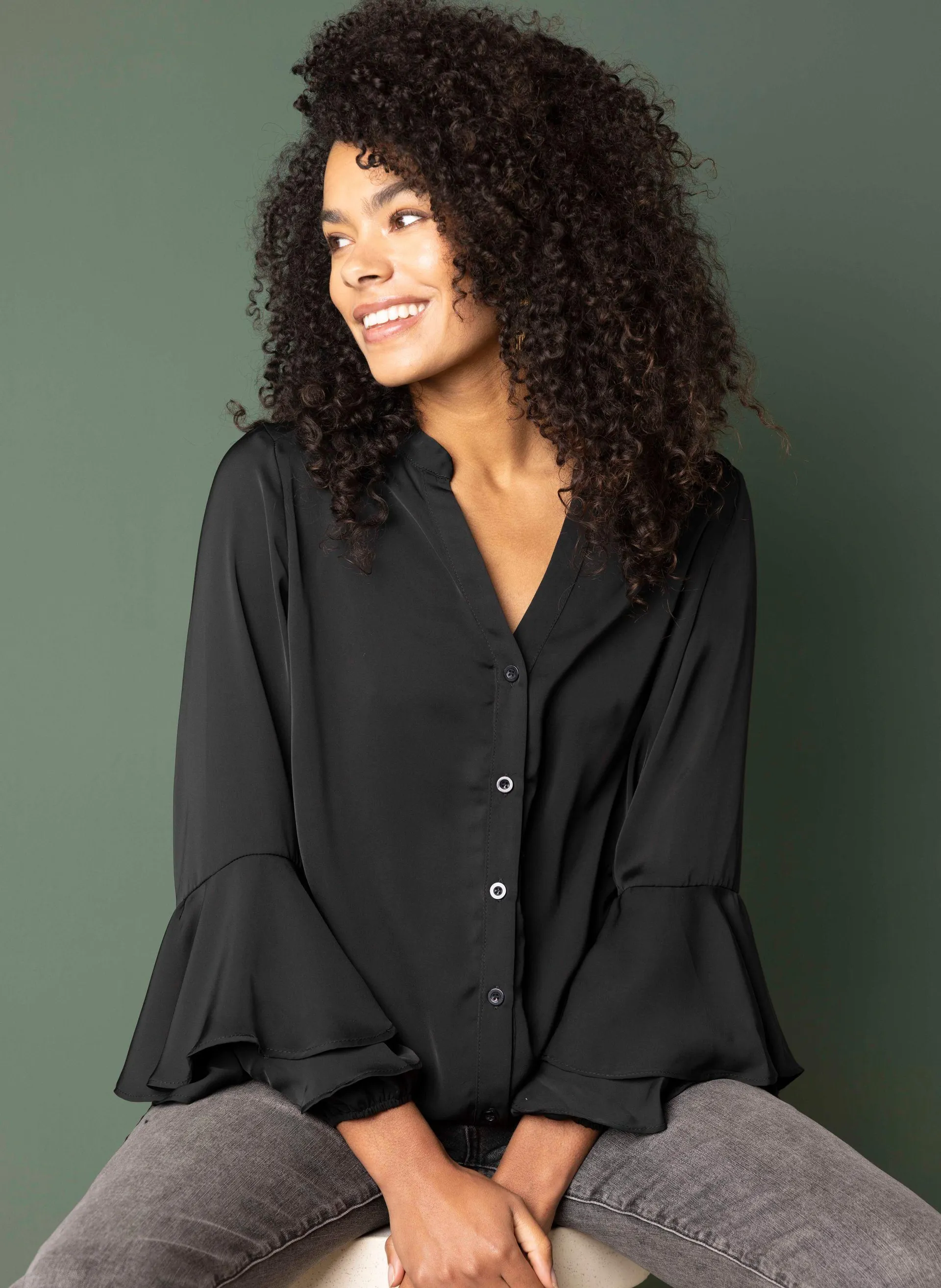 Zwarte blouse met ruches