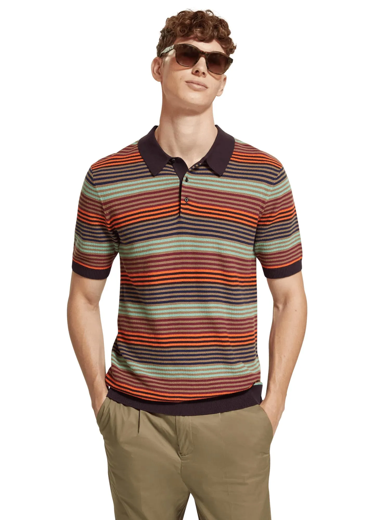 Knitted striped polo
