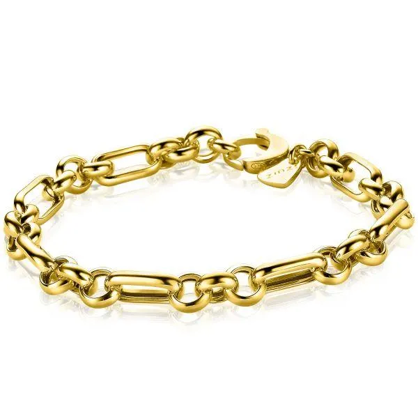 ZINZI Sterling Silver Chain Bracelet 14K Yellow Gold Plated Rolo Chain