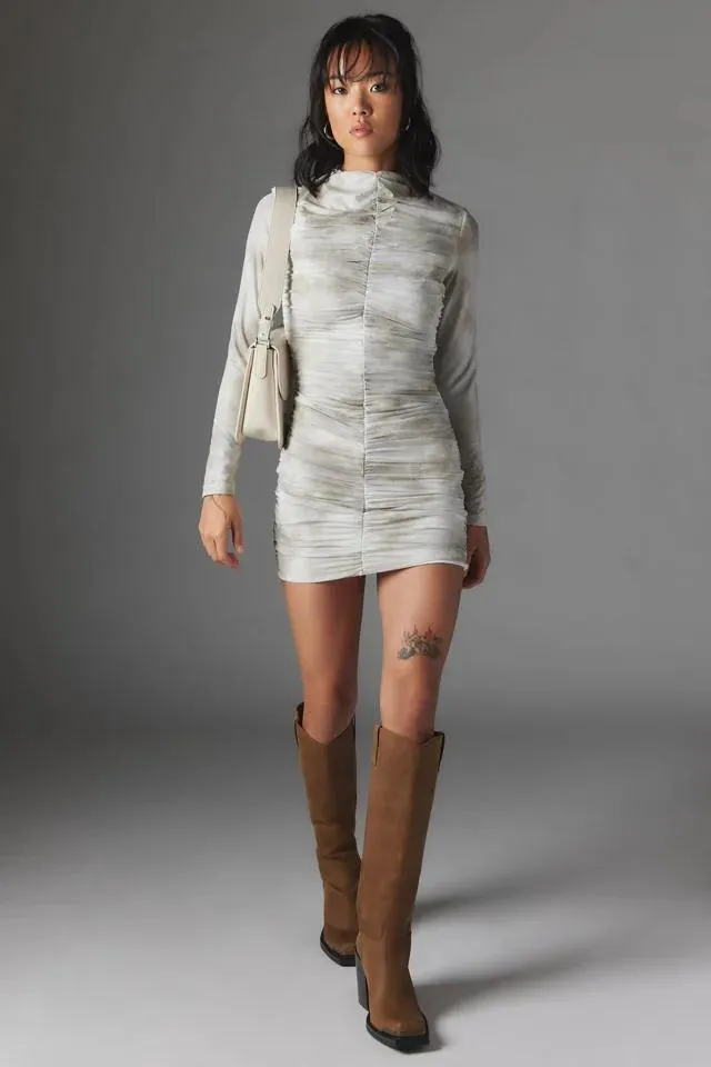 Kiss The Sky Ruched Long Sleeve Mini Dress