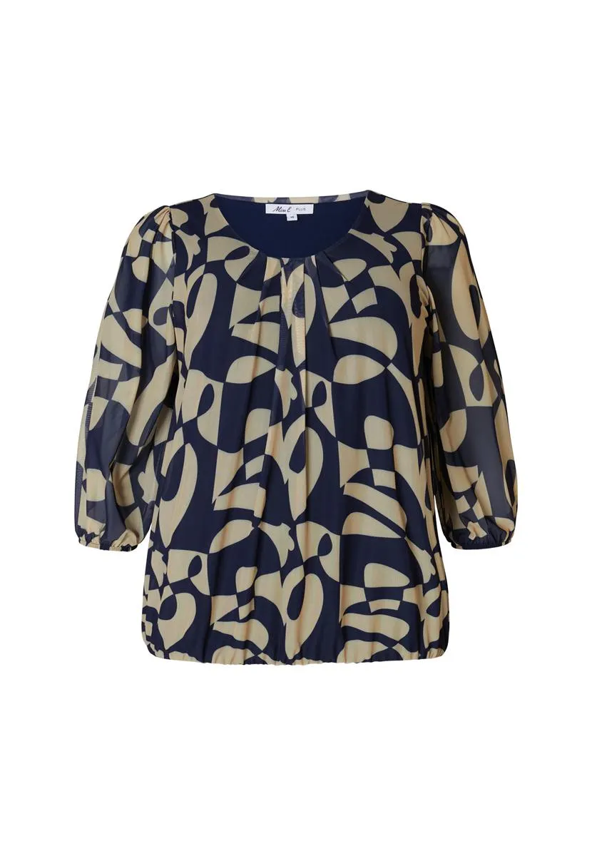 Top 3/4 mouw print blauw