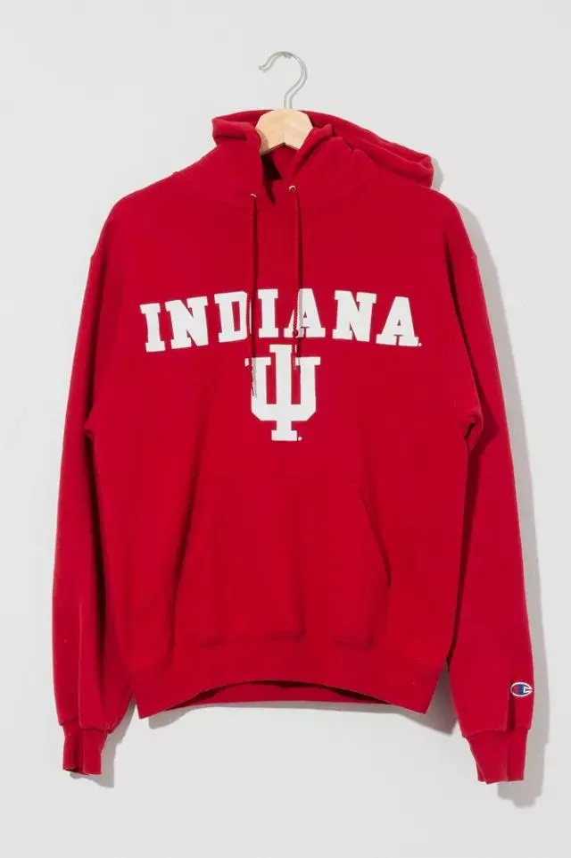 Vintage Y2K Distressed Indiana University Champion Spell Out Hoodie Sweatshirt