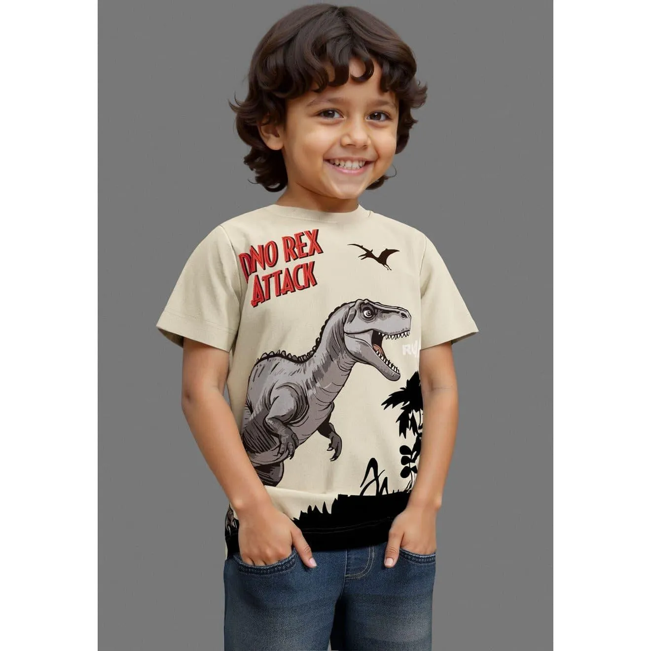 KIDSWORLD T-shirt Druk: DINO REX AANVAL