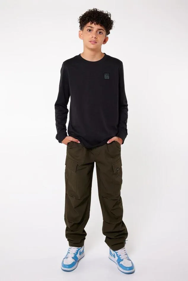 Straight fit cargobroek met elastische tailleband en trekkoord