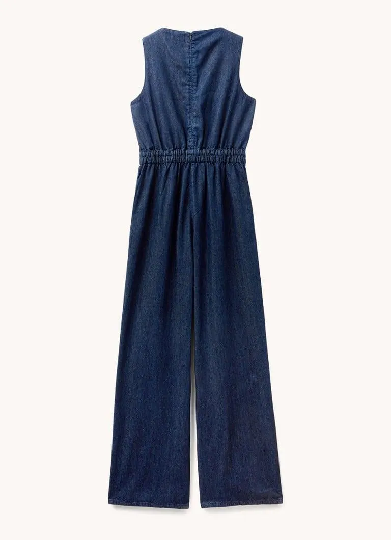 Loose fit jumpsuit van chambray met V-hals