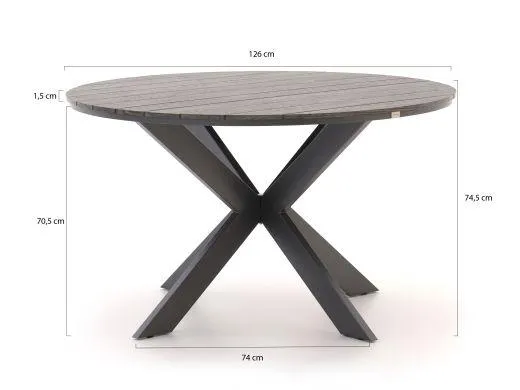 Bellagio Anzio/Fidenza ø126cm dining tuinset 5-delig stapelbaar