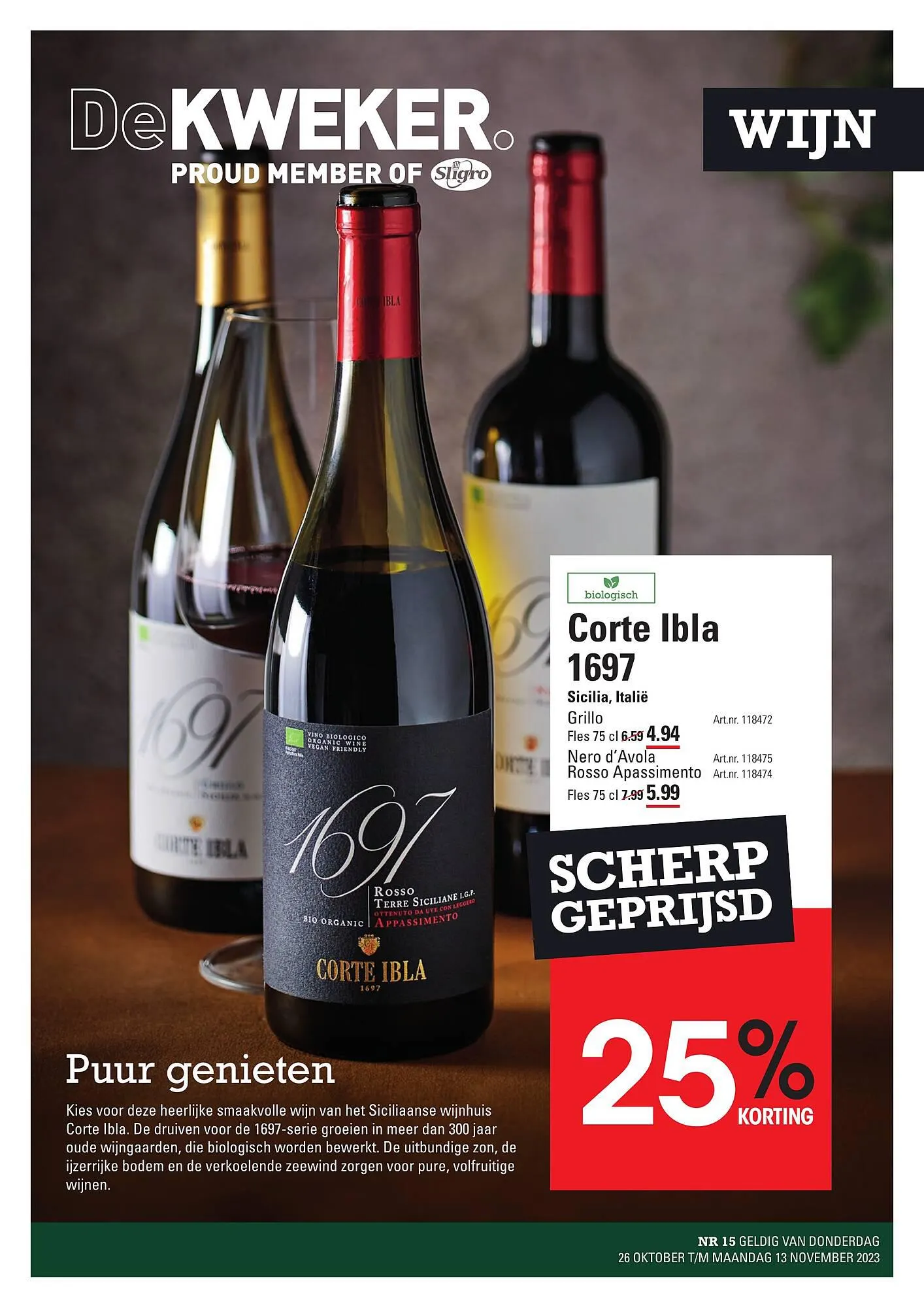 De Kweker Wijn folder van 26 oktober tot 13 november 2023 - Folder pagina 1