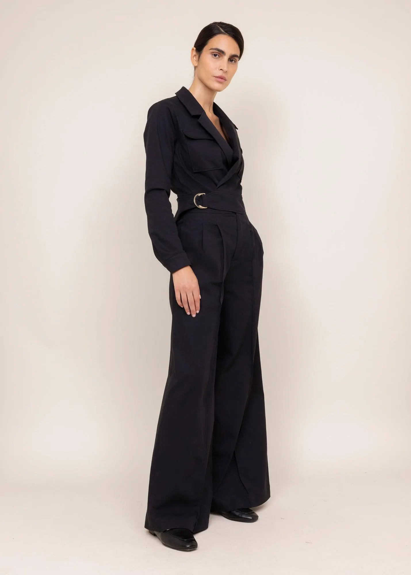 Twill jumpsuit wide leg