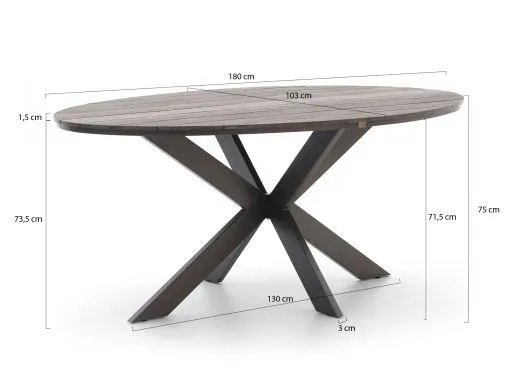 Bellagio Anzio/Fidenza ovaal 180cm dining tuinset 5-delig stapelbaar