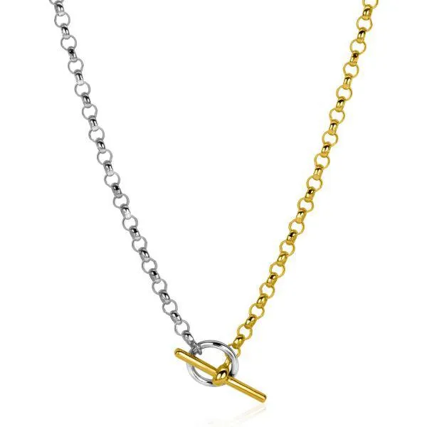 ZINZI zilveren bicolor ketting met trendy jasseron schakels van 3,5mm breed, met kapittel-sluiting 42-45cm ZIC2287
