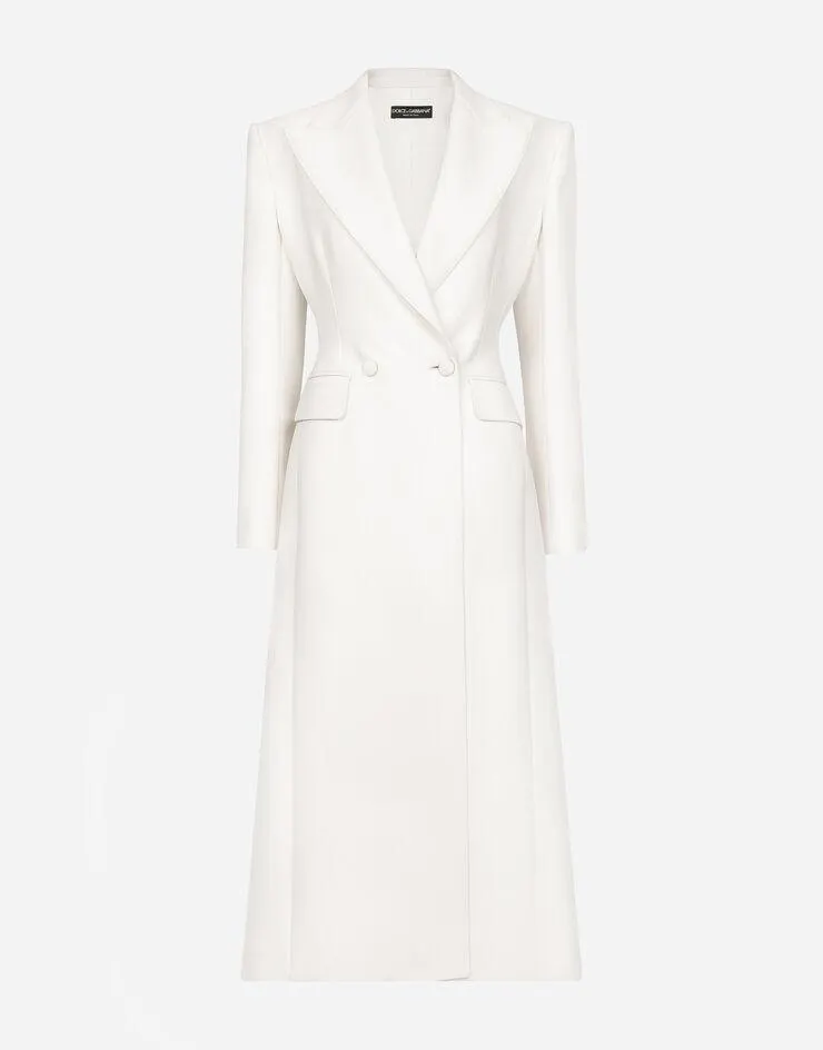 Long manteau croisé en cady de laine