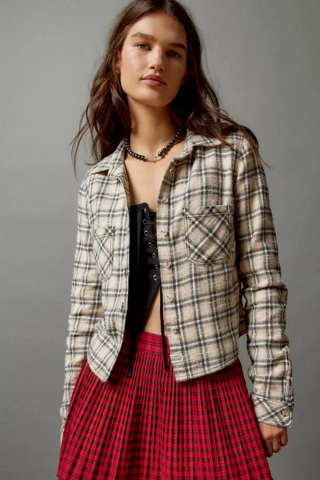 BDG Dakota Cropped Flannel Button-Down Shirt