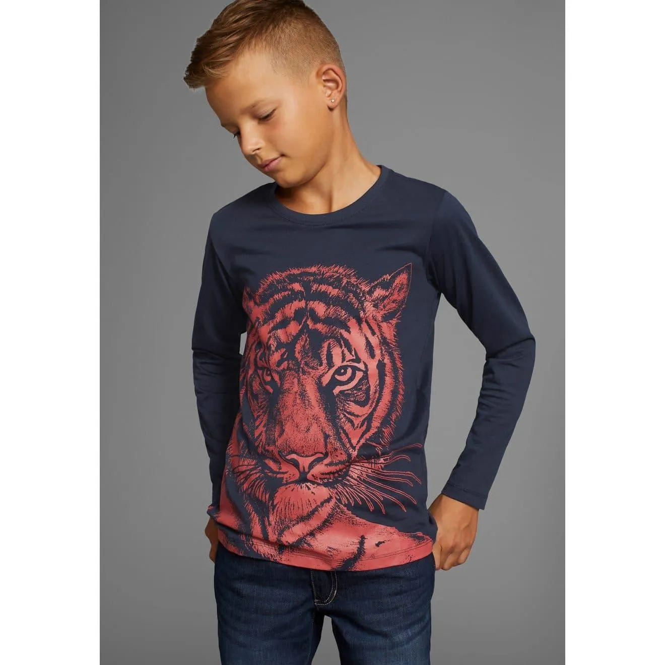 KIDSWORLD Shirt met lange mouwen NEON TIGER Lange mouwen, basic pasvorm, met trendy print, ronde hals