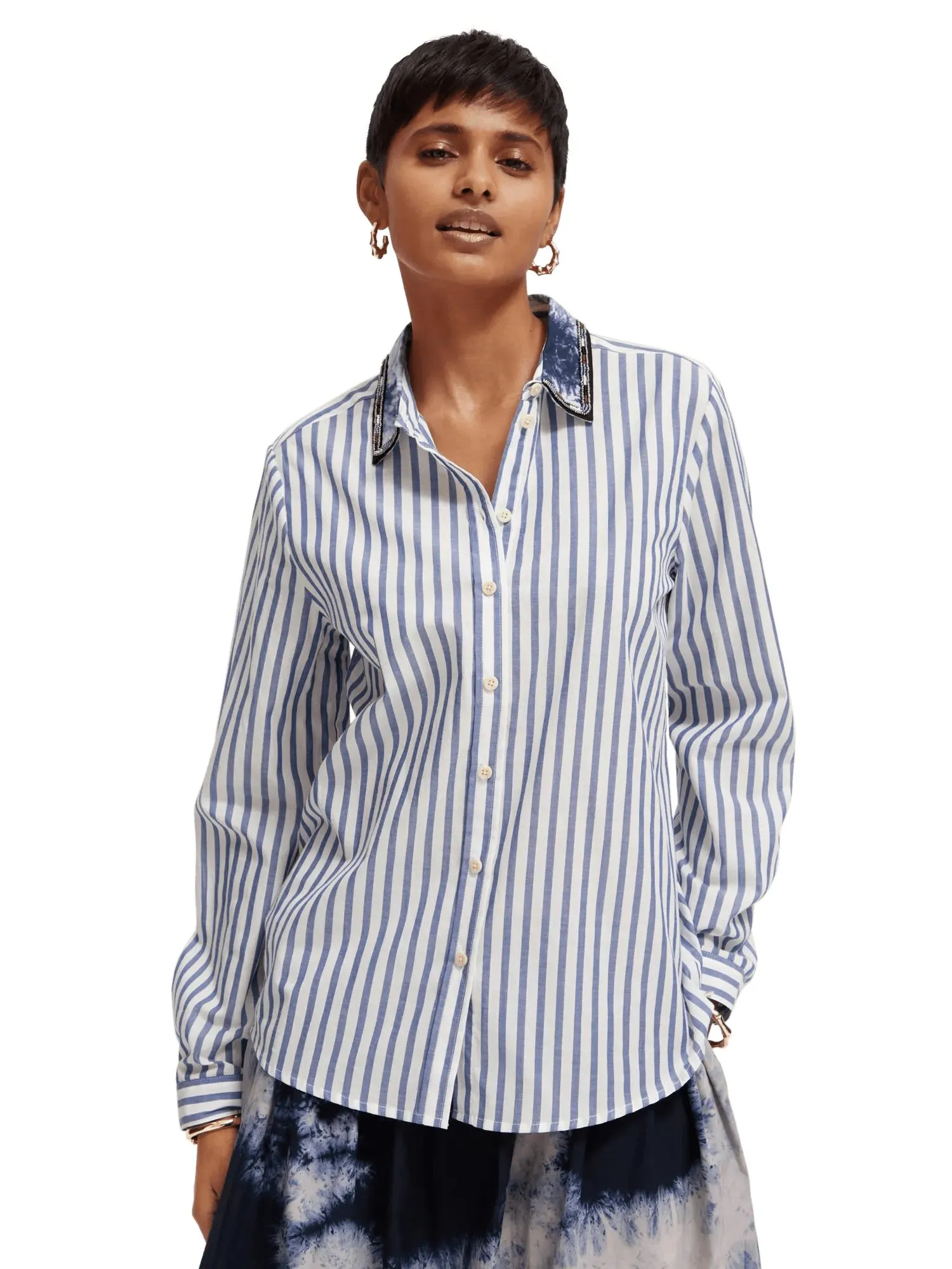 Regular fit beaded-collar shirt