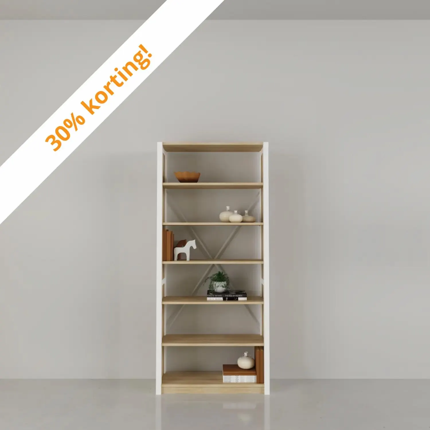 Compacte boekenkast in blank gelakt & latte. Nu 30% korting!