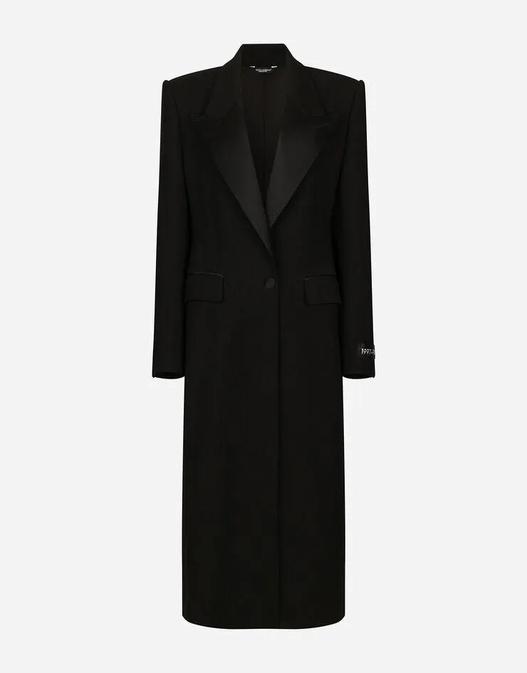 Long manteau smoking droit en laine